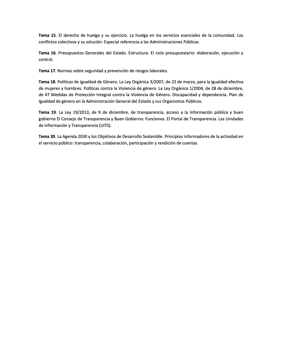 Listado de temas del temario completo M3 Parte Común