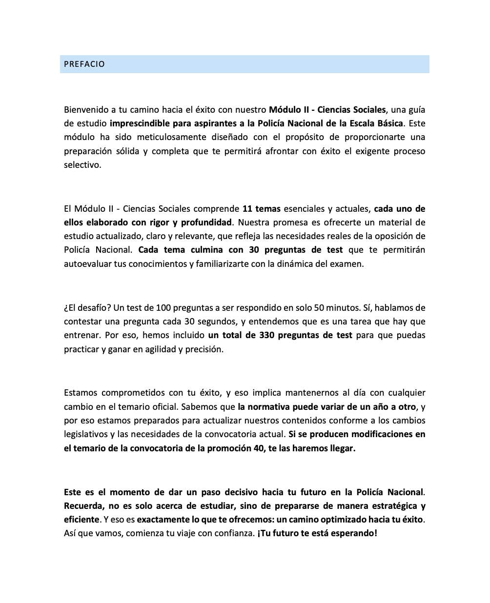 Prefacio del temario del Módulo II Ciencias Sociales POLICÍA NACIONAL Escala Básica