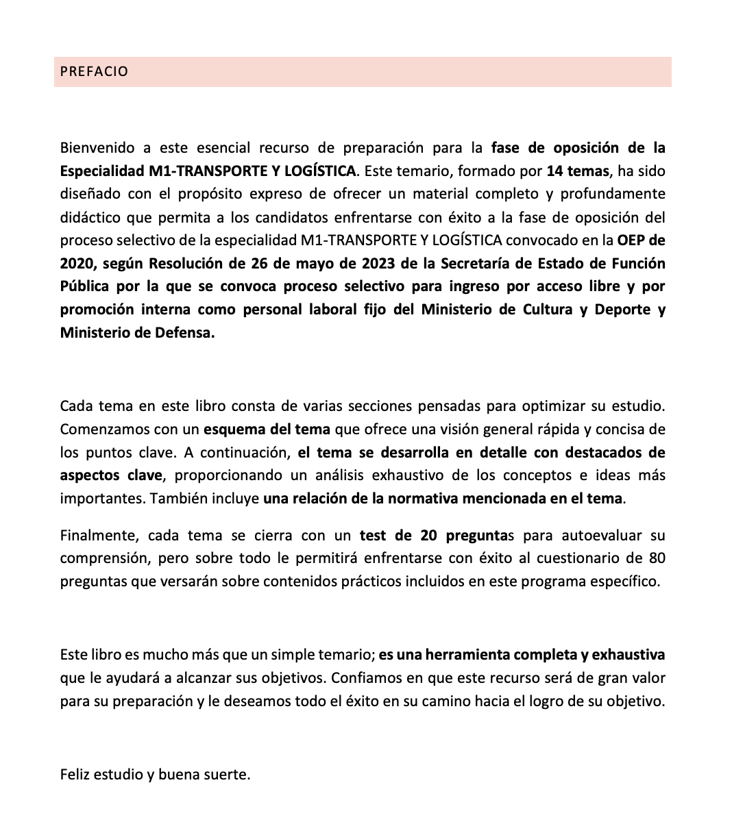 Prefacio del Temario Especialidad M1 TRANSPORTE Y LOGÍSTICA