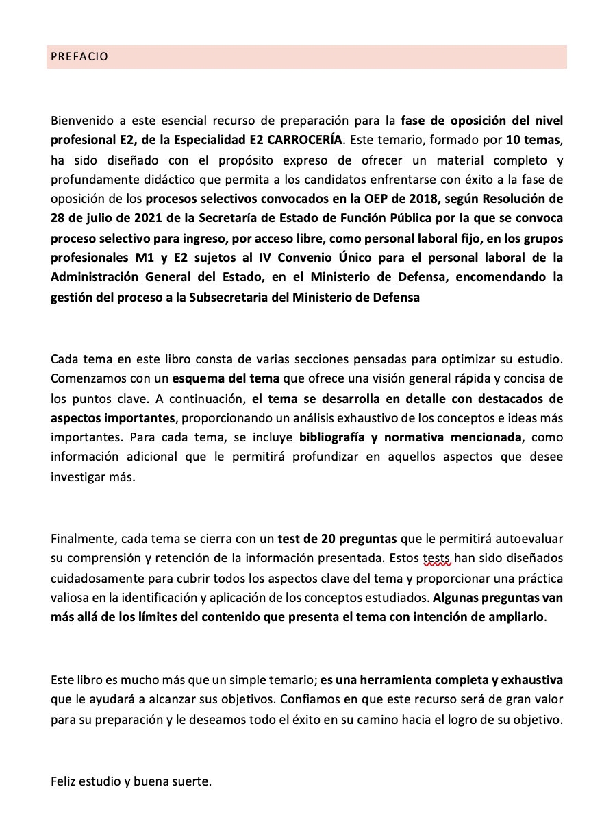 Prefacio del temario Especialidad E2 CARROCERÍA