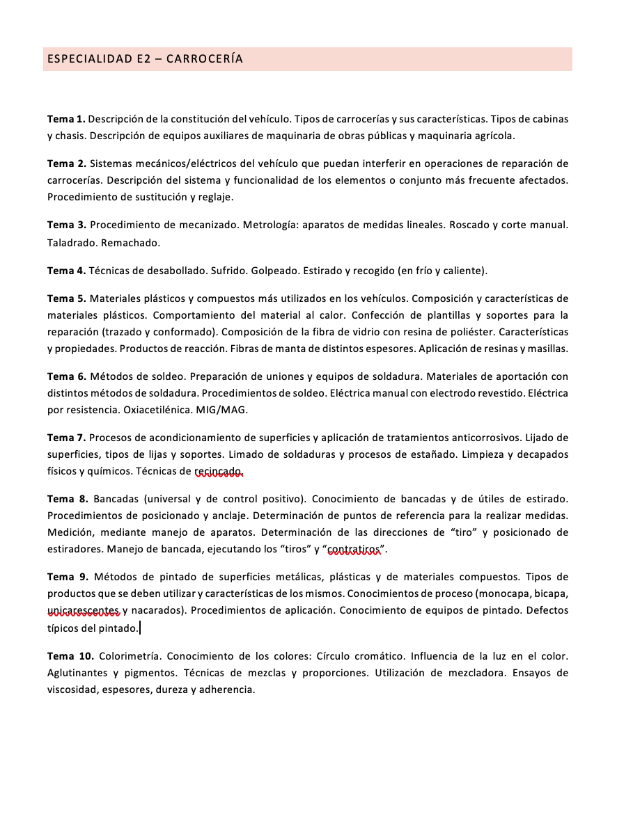 Programa de la Especialidad E2 CARROCERÍA