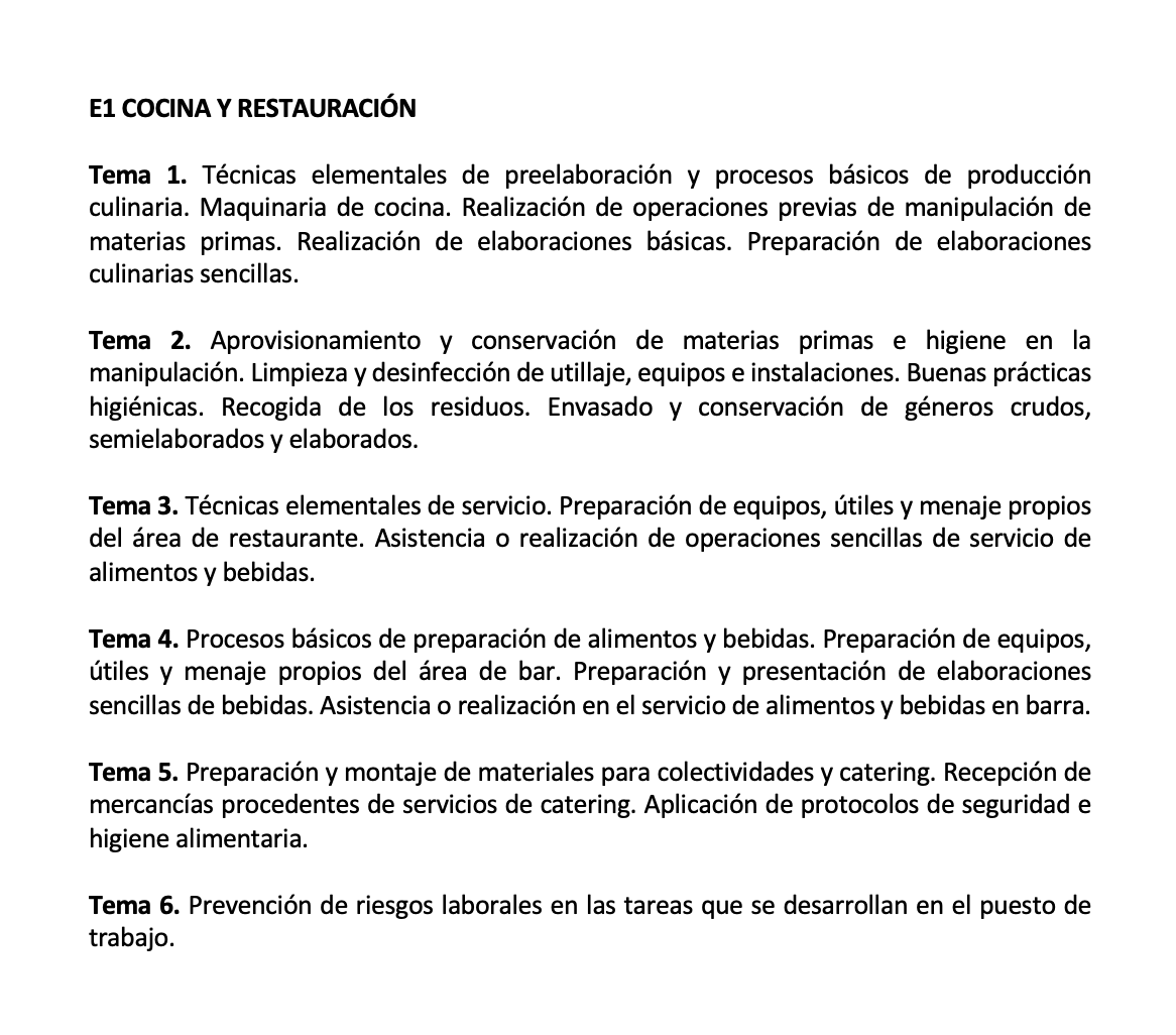 Programa Especialidad E1 COCINA Y RESTAURACIÓN