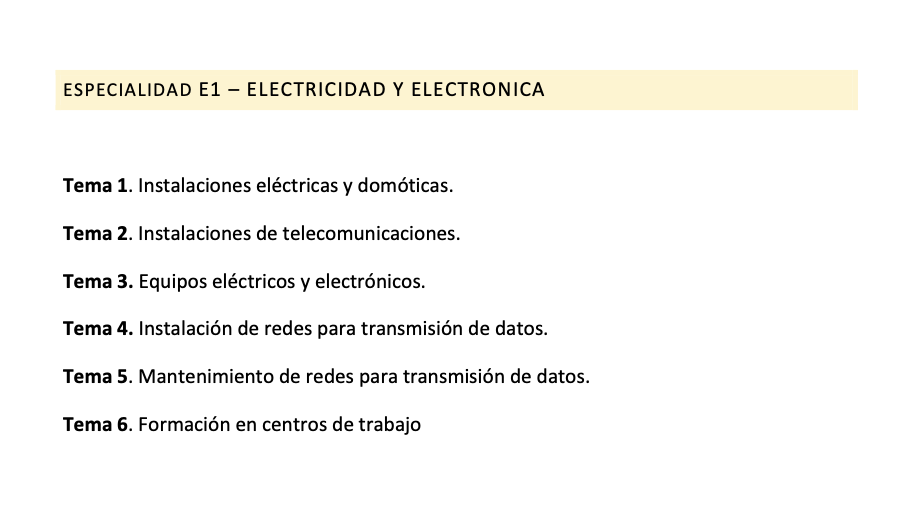 Programa de la Especialidad E1 ELECTRICIDAD Y ELECTRONICA