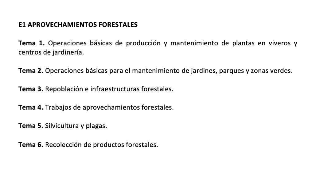 Programa de la Especialidad E1 APROVECHAMIENTOS FORESTALES