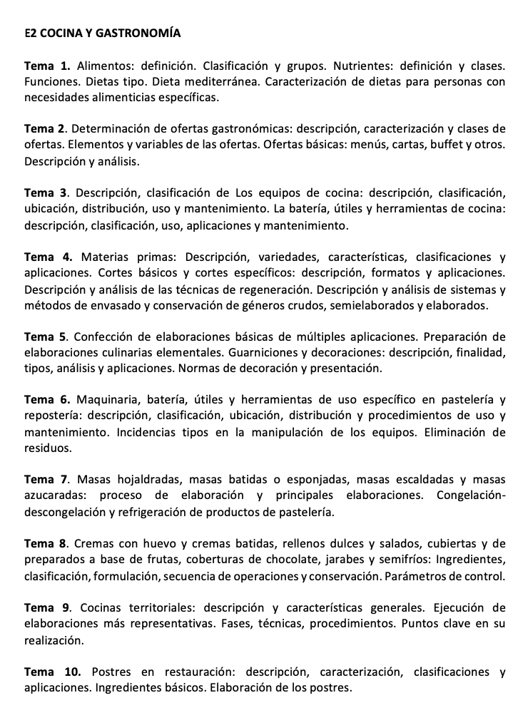 Programa de la Especialidad E2 COCINA Y GASTRONOMÍA