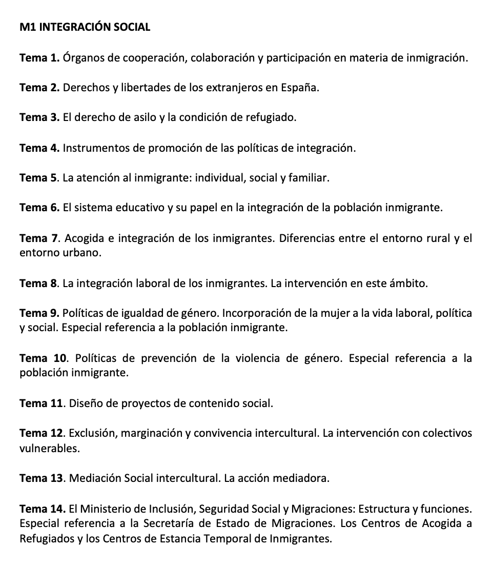 Programa de la Especialidad M1 INTEGRACIÓN SOCIAL