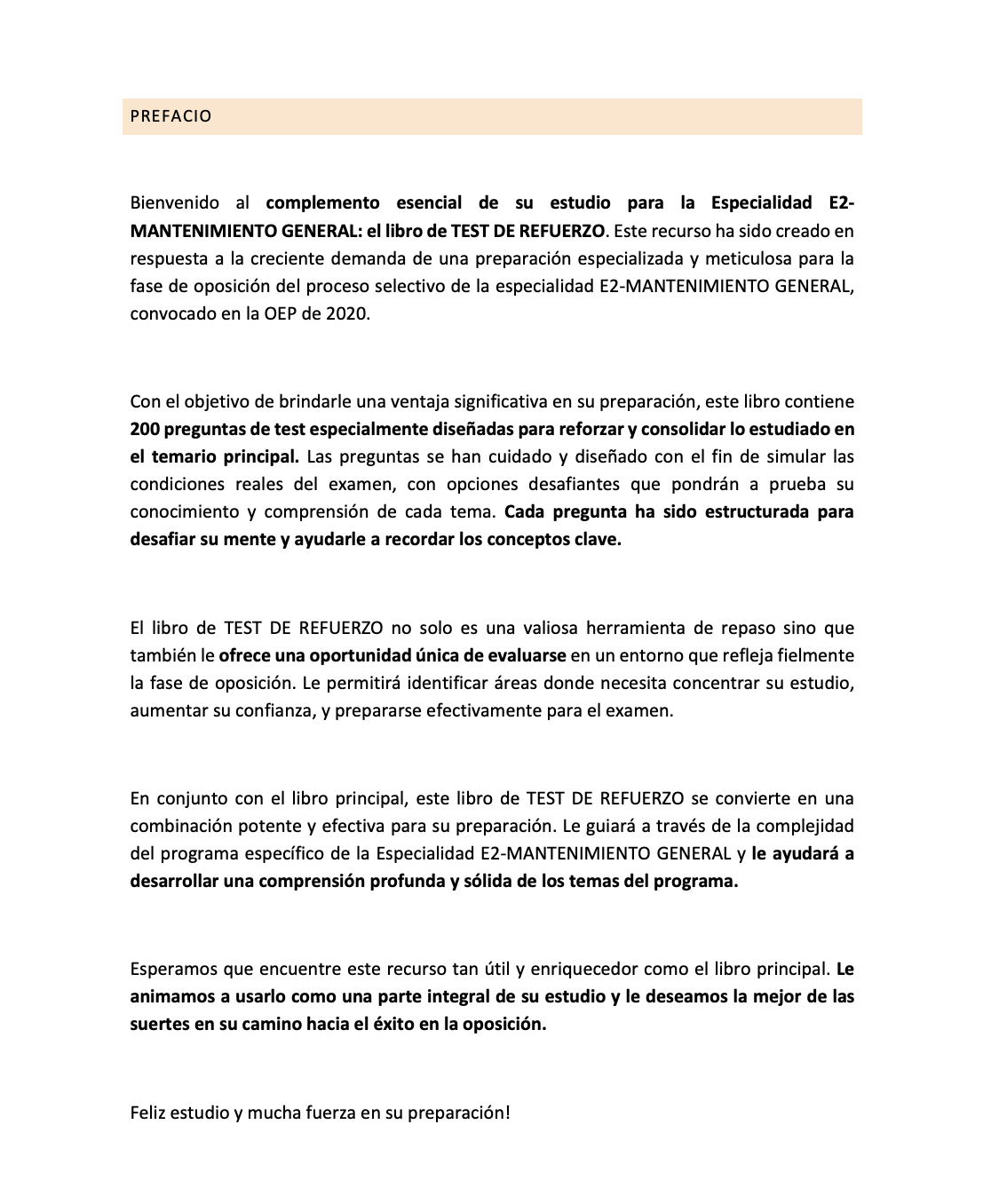 Prefacio TEST DE REFUERZO Especialidad E2 MANTENIMIENTO GENERAL