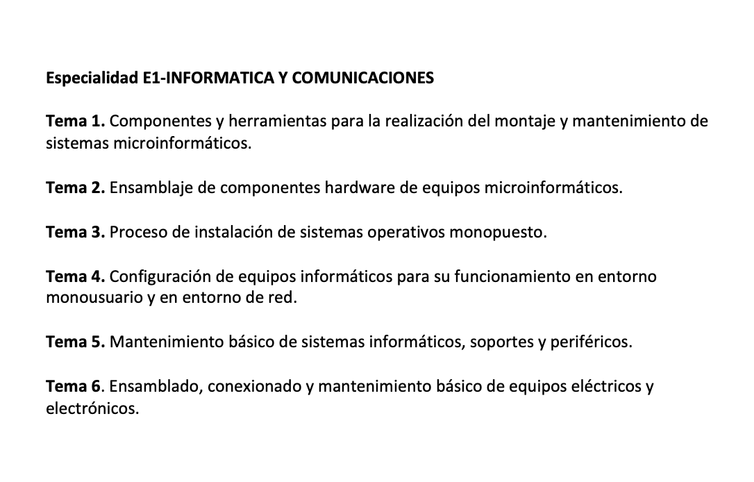 Programa de la Especialidad E1 INFORMÁTICA Y COMUNICACIONES