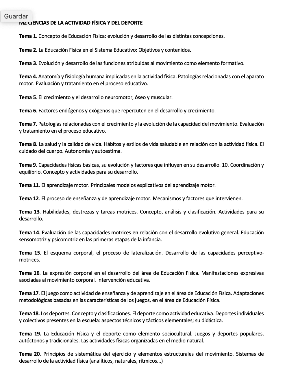 Programa de la Especialidad M2 CIENCIAS DE LA ACTIVIDAD FÍSICA Y DEL DEPORTE (1/2)