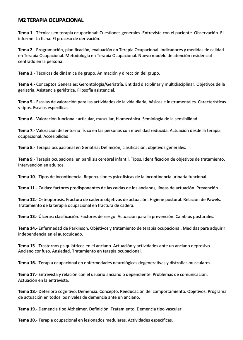 Programa de la Especialidad M2 TERAPIA OCUPACIONAL (1/2)