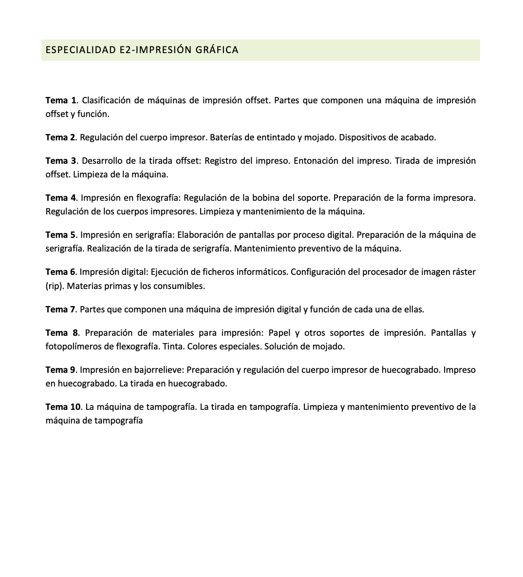 Programa de la Especialidad E2 IMPRESIÓN GRÁFICA