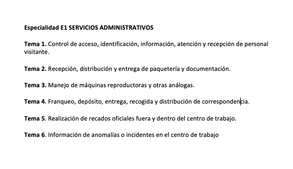 Programa de la Especialidad E1 SERVICIOS ADMINISTRATIVOS